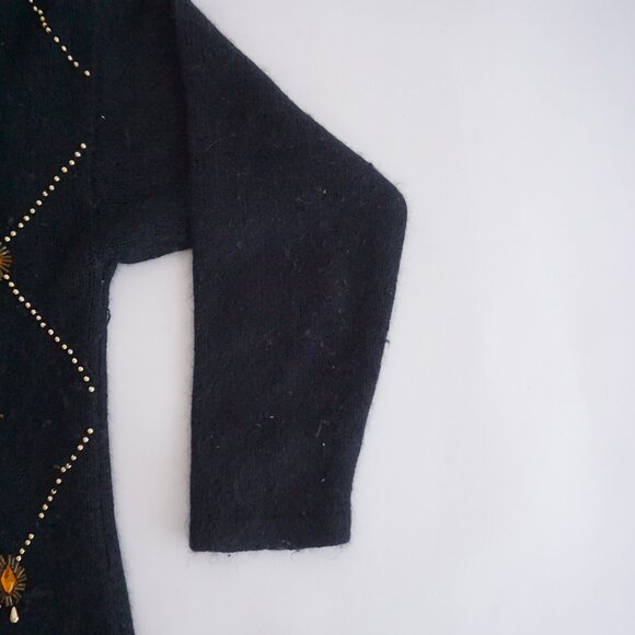 Vintage Karen Scott Black Embellished 58% Silk 2% Wool Sweater Holiday Glam PM - Picture 5 of 10